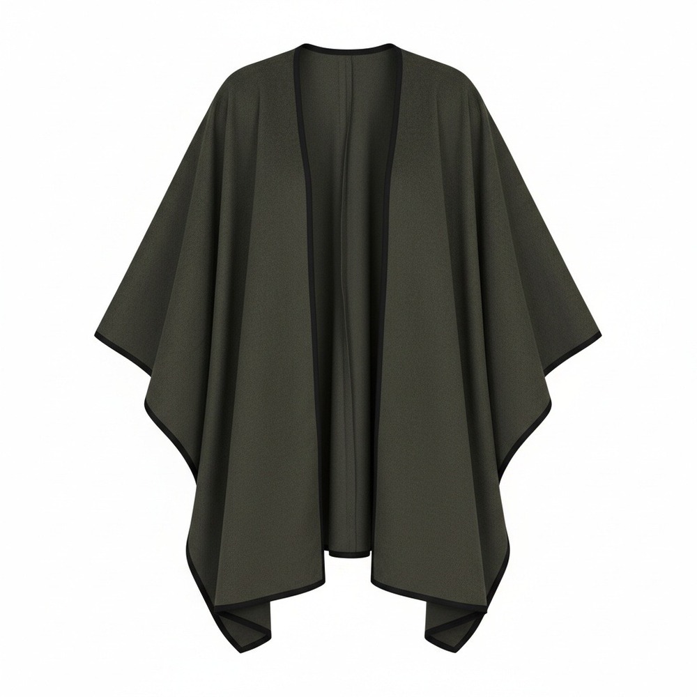Old Navy San Francisco Olive Green Open Front Poncho Wrap Black Trim Size M L